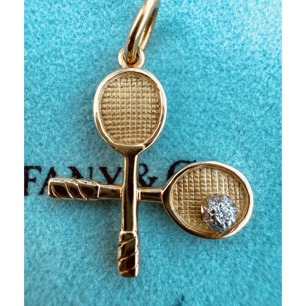Tiffany & Co 18k Yellow Gold Tennis Racquet Ball Charm W/ Diamond - Polished